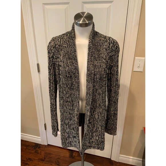 by Anthropologie Black & White Rib Knit Open Front Cardigan Sweater, Size Small - Picture 1 of 6